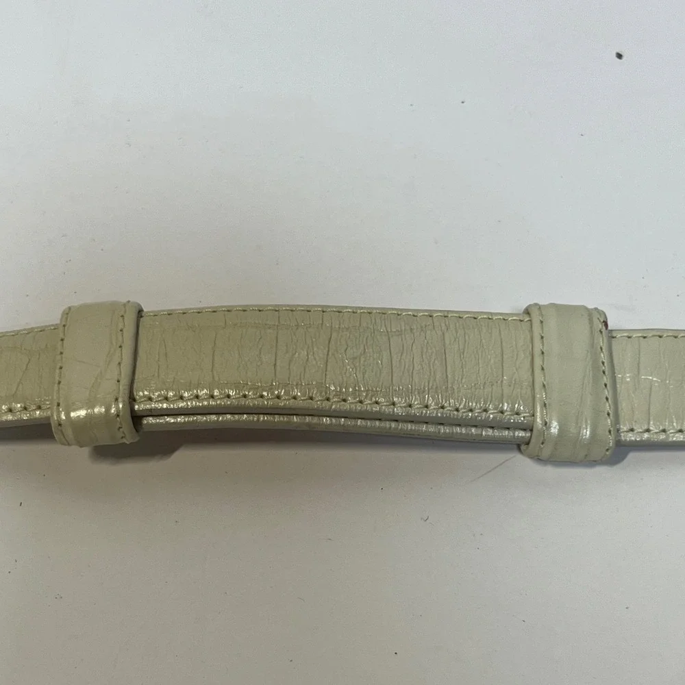 Worth Womens Belt Medium Cream Genuine Calfskin Leather Gold Slide‎ Buckle USA